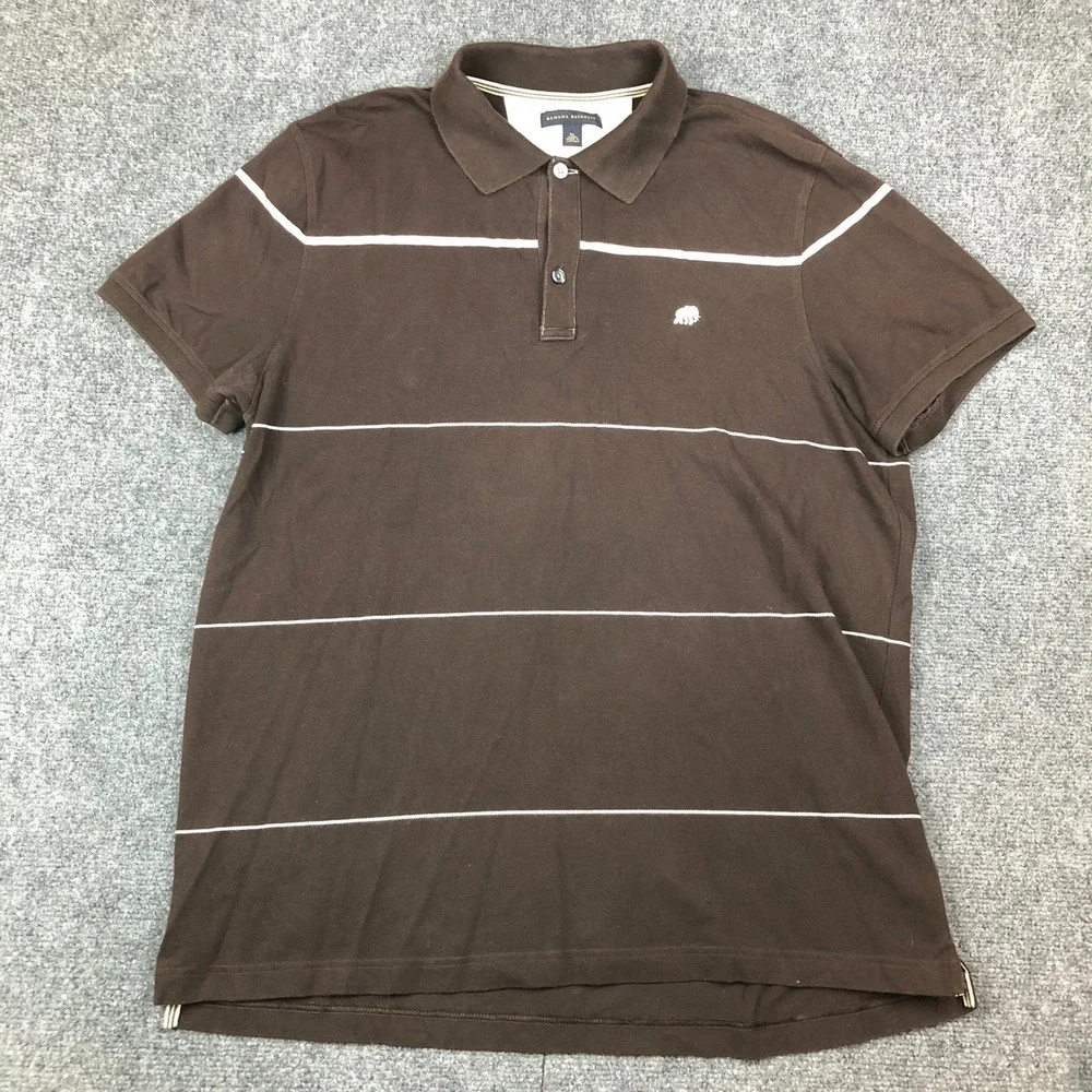 Banana Republic Men Size XL Brown Striped Elephant Pique Polo Shirt Short Sleeve